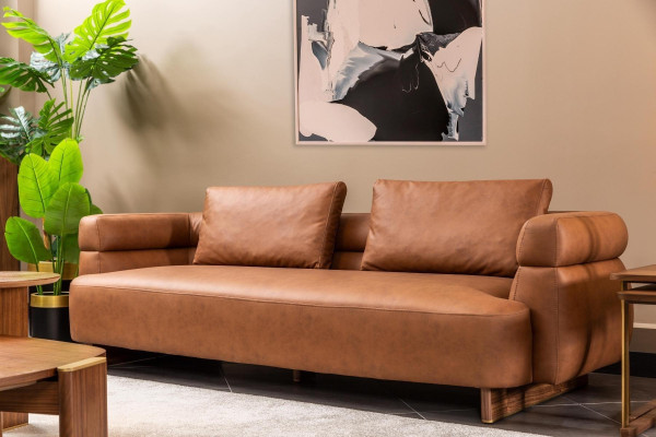 Dreisitzer Sofa 3 Sitzer Couch Kunstleder Braun Design Wohnzimmer Neu