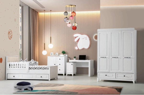 Modern Komplett Jugendzimmer Luxus Kinderzimmer Set 4tlg Weiß Farbe neu