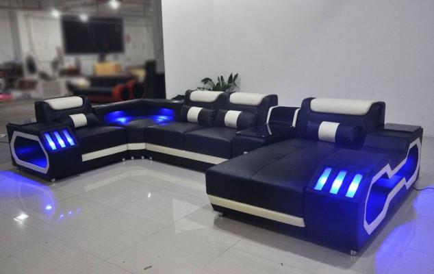 Wohnlandschaft Designer Couch Sofa Beleuchtet USB Station Ecksofa