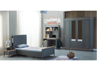 Garnitur Kinderzimmer Bett Kinderbett Kindermöbel Grau Holz Set 4tlg