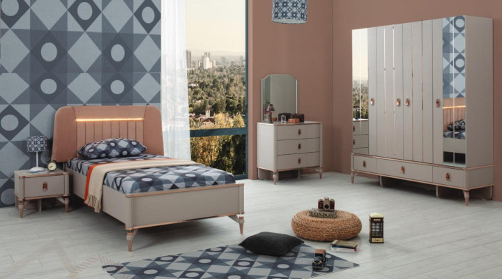 Komplette Jugenbett Kindermöbel Kinderbett Beige Holz Set 5tlg Modern