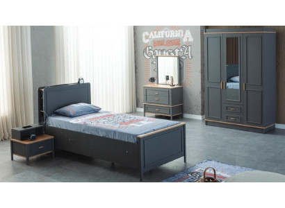 Kinderbett Kinderzimmer Kindermöbel Garnitur Bett Grau Holz Set 5tlg