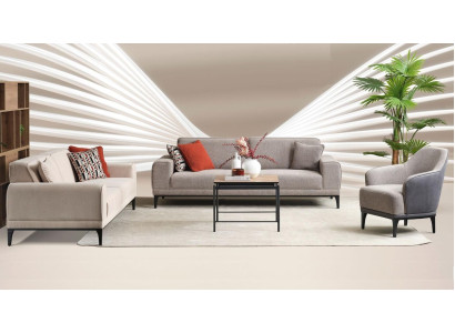 Garnitur Dreisitzer Zweisitzer Sessel Sofa Stoff Grau Stoffsofa Set 3+2+1
