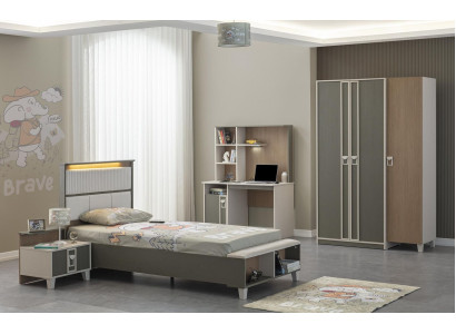 Garnitur Kinderzimmer Bett Kinderbett Kindermöbel Grau Holz Set 4tlg