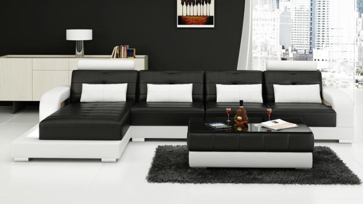 Ecksofa Leder + Couchtisch Eck Sofa Couch Polster Garnitur Wohnlandschaft Ecke