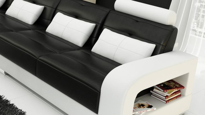 Ecksofa Leder + Couchtisch Eck Sofa Couch Polster Garnitur Wohnlandschaft Ecke