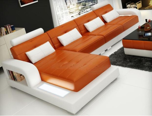 Ecksofa Leder + Couchtisch Eck Sofa Couch Polster Garnitur Wohnlandschaft Ecke