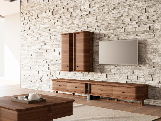 Komplett Wohnwand Wohnzimmer TV-Ständer 2x Wandschrank Holzmöbel