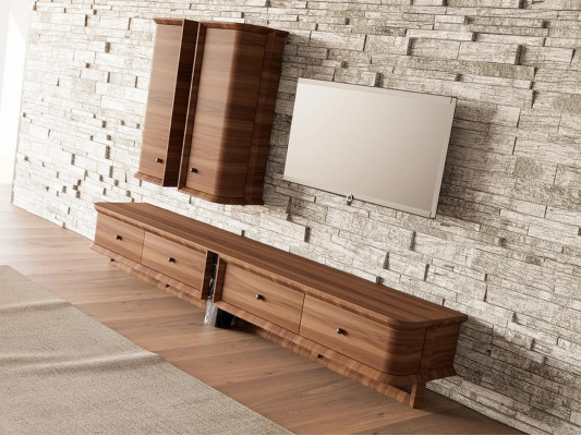 Komplett Wohnwand Wohnzimmer TV-Ständer 2x Wandschrank Holzmöbel