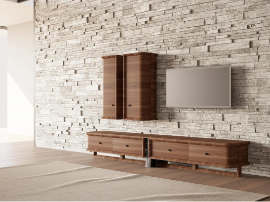 Komplett Wohnwand Wohnzimmer TV-Ständer 2x Wandschrank Holzmöbel