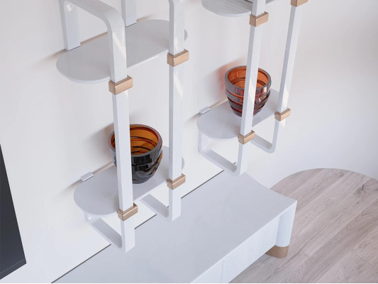 Wohnzimmer Holzmöbel TV-Ständer Design 2x Wandregale Modern Einrichtung