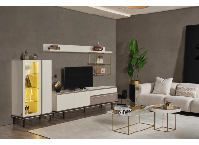 Weißes Wohnzimmer Set Designer TV-Ständer Luxus LED Vitrine Holz Regal