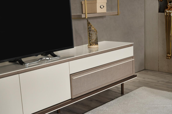 Weißes Wohnzimmer Set Designer TV-Ständer Luxus LED Vitrine Holz Regal