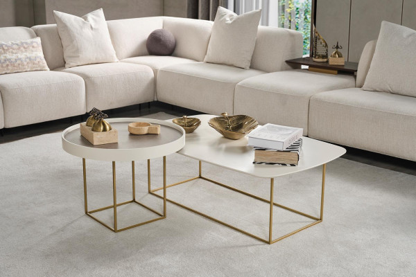 Wohnzimmer Couchtisch Set Designer Rundtisch Halbrunder Edelstahltisch