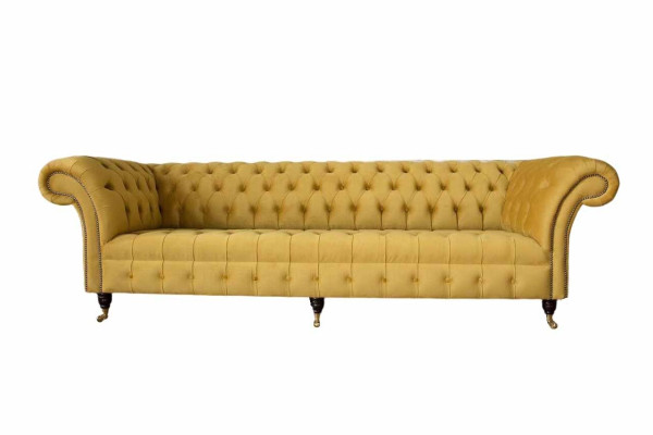Eleganz Design Sofa 4 Sitzer Couch Polster Luxus Textil Chesterfield Sofas Gelb