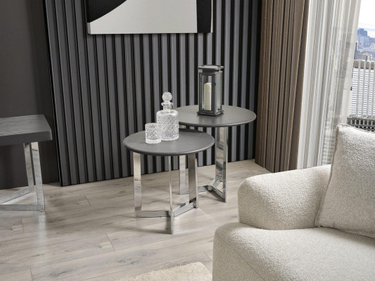 Gruppe Beistelltisch Tisch Couchtisch Wohnzimmer Edelstahl Silber Set