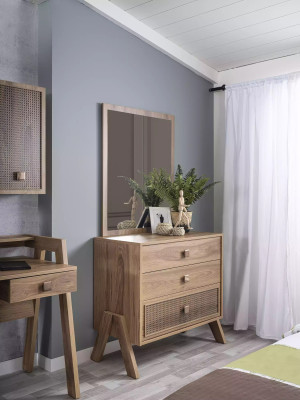 Komplette Kommode mit Spiegel Holz Braun 2tlg Kinderzimmer Schrank