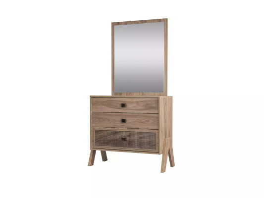 Komplette Kommode mit Spiegel Holz Braun 2tlg Kinderzimmer Schrank