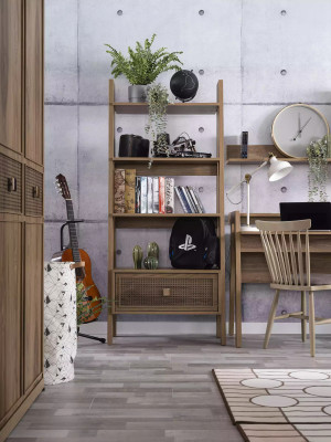 Kinderschreibtisch Schreibtisch Bücherregal Holz Braun Set 3tlg Regal