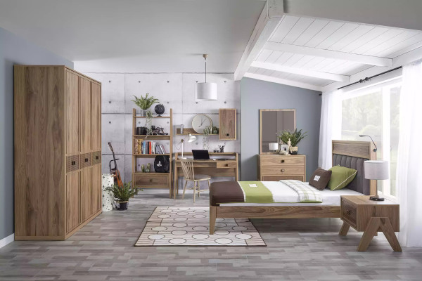 Kindermöbel Gruppe Jugendbett Kinderzimmer Bett Holz Braun Set 8tlg