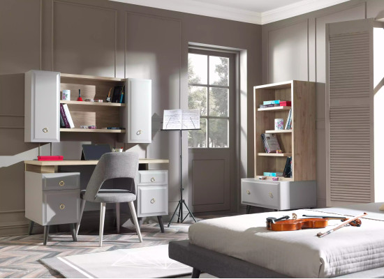 Hängeschrank Wandschrank Kinderzimmer Bücherregal Holz Grau Design