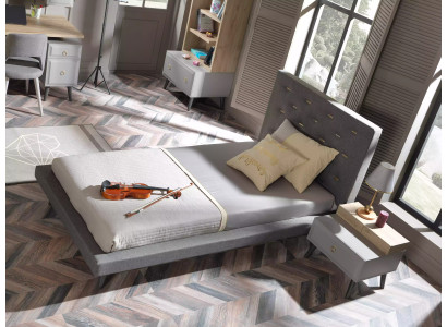 Garnitur Jugendbett Nachttisch Kinderzimmer Bett Holz Grau 120 cm 2tlg