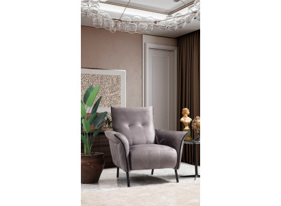 Designer Sessel Wohnzimmer Möbel Modern Luxus Sessel Grau Polster Textil