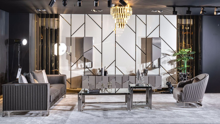 Set TV-Ständer Sessel Couchtisch Beistelltisch Wohnzimmer 4tlg grau neu