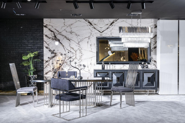 Esszimmer Komplett Esstisch 4 Stühle Anrichte mit Spiegel Set 7tlg Esstisch Neu