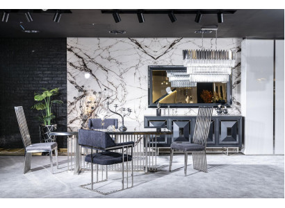 Esszimmer Komplett Esstisch 4 Stühle Anrichte mit Spiegel Set 7tlg Esstisch Neu