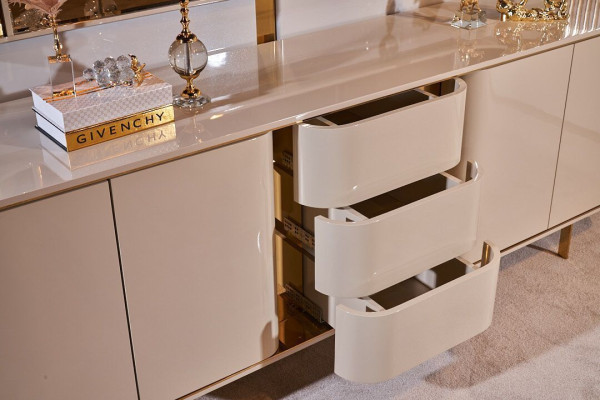 Wohnzimmer Anrichte Spiegel Material Holz mit Metall Stil Modern Beige