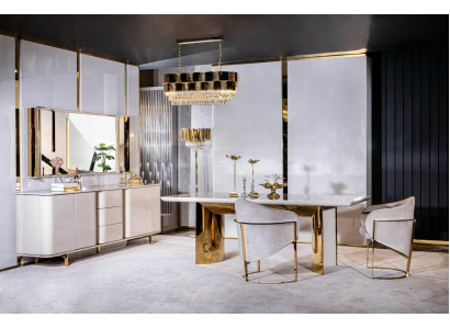 Esszimmer Komplett Tisch 4 Stühle Anrichte Spiegel Set 7tlg Esstisch