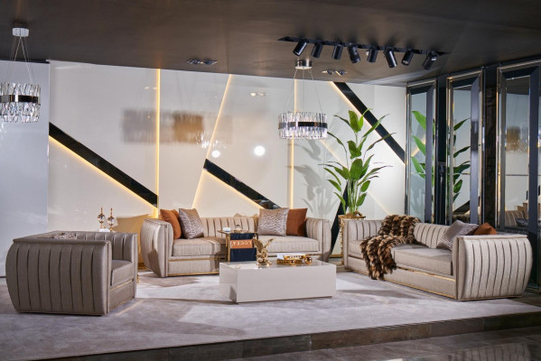 Luxus Beige Set Sofagarnitur 3+3+1 Sitzer Couchtisch Sofa Sessel Sofas 5tlg