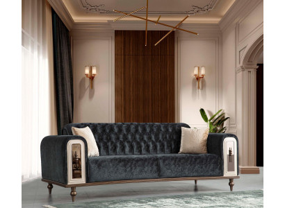 Luxus Dreisitzer Sofa 3 Sitzer Stoff Sofas Design Beige Textil Schwarz