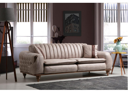 Beige Dreisitzer Chesterfield Couch Polster Möbel Textil Couchen Stoff