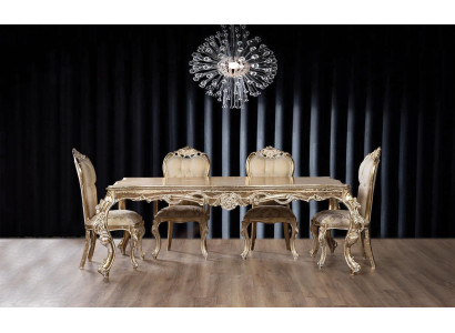 Goldene Esszimmergarnitur Designer Rechteckiger Esstisch mit x4 Chesterfield-Stühlen 5tlg. Set