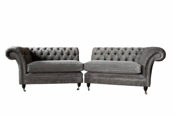 Chesterfield Viersitzer Sofa 4 Sitzer Sofas Stoff Polyester Grau Möbel