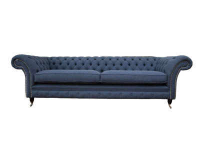 Design Sofa 4 Sitzer Couch Textil Polster Blau Sofas Chesterfield Neu