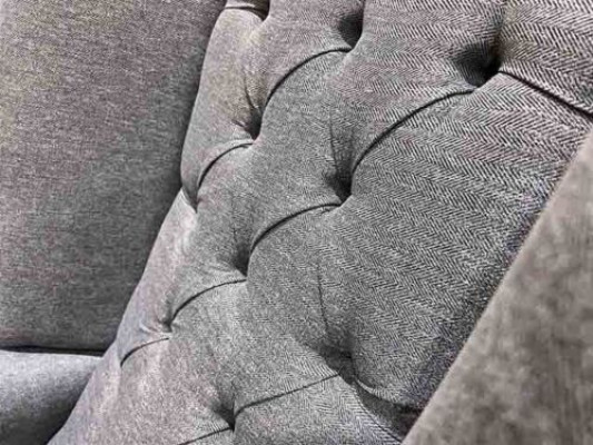 Ohrensessel Chesterfield Sessel Couch 1 Sitzer Grau Stoff Textil Neu