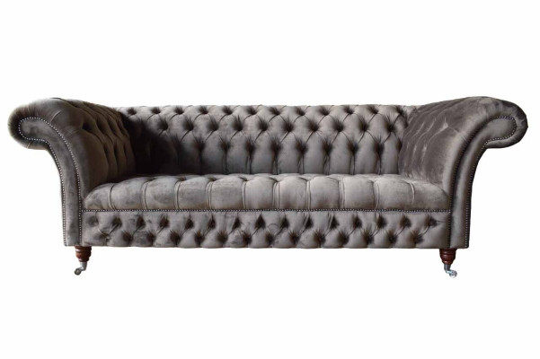 Englische Chesterfield Sofa Couch Büro Möbel Dreisitz Samt 230cm Taupe