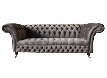 Englische Chesterfield Sofa Couch Büro Möbel Dreisitz Samt 230cm Taupe