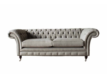 Englische Chesterfield Sofa Couch Büro Möbel Dreisitz Samt 230cm Braun