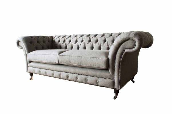Englische Chesterfield Sofa Couch Büro Möbel Dreisitz Samt 230cm Braun