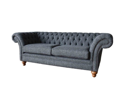 Graue Chesterfield 3 Sitzer Grau Textil Design Couchen Polster Sofas