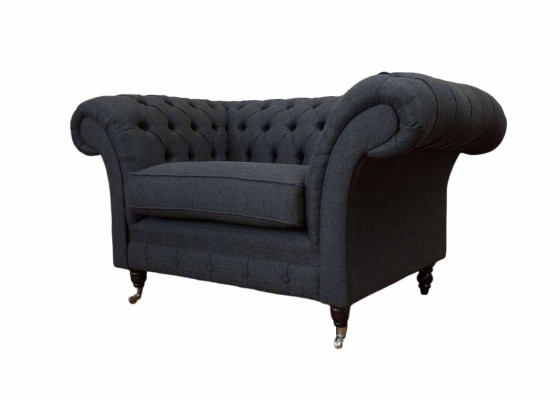 Grauer Chesterfield Sessel 1.5 Sitzer Sofa Couch Polster Textil Grau Sessel