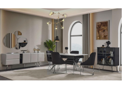 Luxus Esszimmer Schwarz Graue Esstisch 6x Stühle Sideboard Essgruppe 9tlg.
