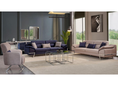 Luxus Sofagarnitur 331 Sitzer Dreisitzer Sofa Sessel Stoff Blau Modern