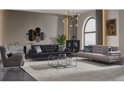 Luxus Sofagarnitur 331 Sitzer Dreisitzer Sofa Sessel Stoff Grau Modern
