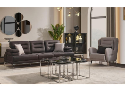Sofagarnitur 31 Sitzer Garnituren Sofa Sessel Stoff Schwarz Modern Set