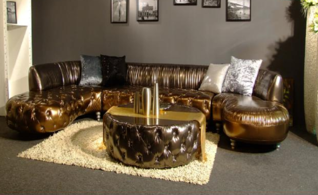 Chesterfield Ecksofa U Form Luxus Couch Wohnlandschaft Gold Eckgarnitur